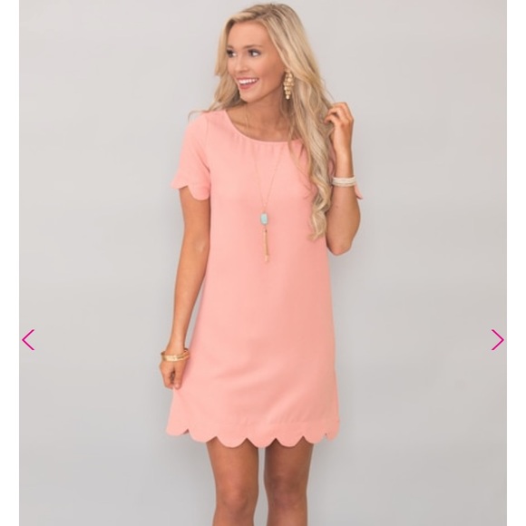 Pink Lily Boutique peach scalloped dress - Picture 2 of 5